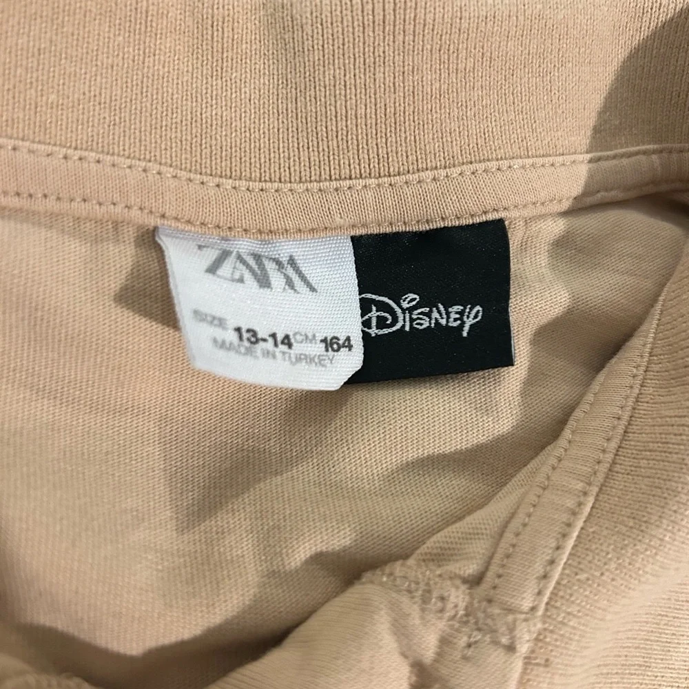 Disney Mickey Mouse Cropped Polo Sweatshirt Girls Size 13/14 Tan Colorblock